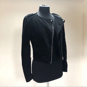 H&M Black Velvet Asymmetrical Zip Moto Jacket